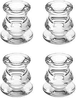 Glass Candle Holder 4/6 Pcs Taper Candlestick Holders Clear Pillar Candle Holder Candle Sticks Holder Candle Holders for Pillar Candles, for Wedding, Church, Christmas, Bedroom Decoration (4 Pcs)