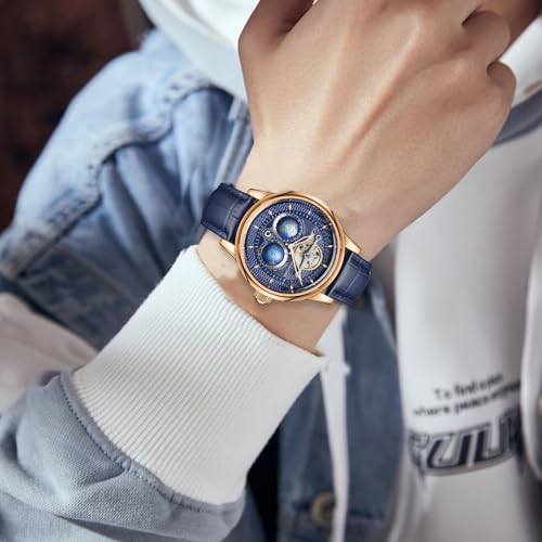 Image of SEAKOSS Watches for Men Automatic Mechanical Luxury Flywheel Watch 3D Double Globe Stainless Steel Case Men Wrist Watch