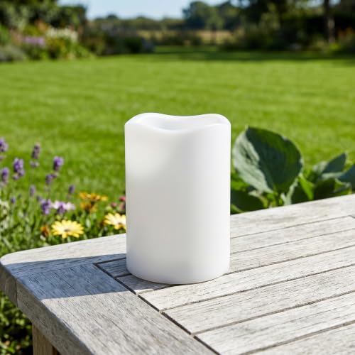 Image of Waterproof Battery Operated LED Pillar Candle Outdoor Flameless Flickering Plastic Resin Electric Light with Timer for Birthday Baby Party Wedding Decoration Patio Garden Home Decor 3x4 Inches