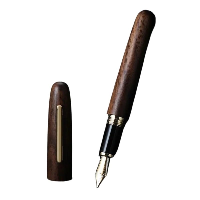 Füllfederhalter aus Naturholz, 0,38/0,5/1,0 mm, extra feine Feder, luxuriös, elegant, für Büro, Schule, Schreibwaren (01, gebogen (1,0 mm))