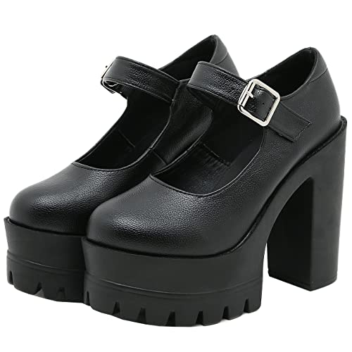 Betastella Women's Platform Mary Janes Chunky High Heel Buckles Punk Goth Pumps