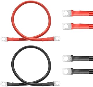 16mm² 5AWG Battery Inverter Cable 2Pcs 12V Auto Battery Cable Red and Black Auto Battery Leads with 10mm Ring Terminals 50cm Copper Flexible Wire for Car Motorcycle Automotive Marine Boat (SC16-10)