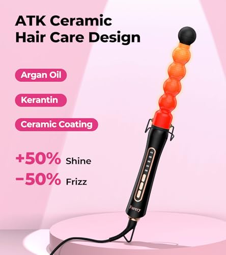Image of Farery Bubble Curling Wand for Long Hair - 32mm Ceramic Coated Springless Barrel for Defined Spiral Curls & Waves, Smooth Shine, Includes Heat Resistant Glove, 5 Temp Settings, Dual Voltage