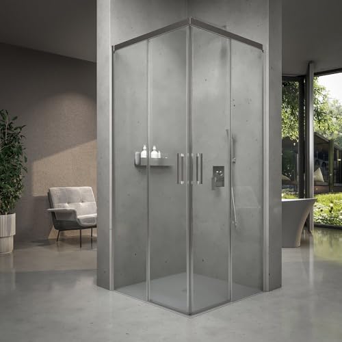 VAROBATH | Mampara de Ducha SLIM Cuadrada 2 Fijos + 2 Puertas - Vidrio Templado de Seguridad 6mm con Tratamiento Antical (Perfilería Cromada, 67.5-69.5 x 195)