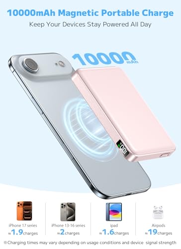 Image of golioklsy for Magsafe Portable Charger,10000mAh Power Bank with Type-C 20W PD Fast Charging, Lightweight and Slim, LED Display for Magsafe Battery Pack for iPhone 17 /16 /15 /14 All Series, Pink