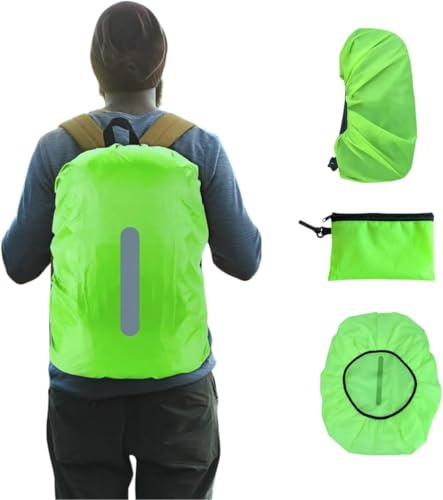 TECET® 2 Pcs Funda Impermeable Mochila para Lluvia 20-30L | Chubasquero para Mochila | Protector Lluvia Mochila Reflectante | Funda Mochila Escolar con Ruedas ó para Avión (Verde)