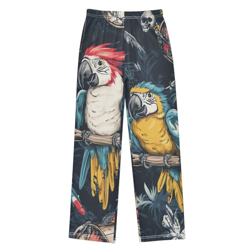 Parrot and Skull Boys Long Pants Soft Trousers Elastic Waist Kids Lounge Bottoms with Pockets S-XL