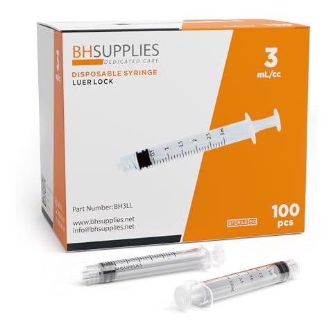 BH Supplies 3ml Luer Lock Tip Syringes (No Needle) - Sterile, Individually Wrapped - 100 Syringes Cover