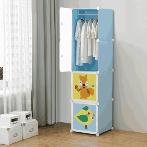 Image of Plastic Wardrobe for Kids Clothes - Professional Collapsible Wardrobe, Easy to Use Foldable Almirah, Plastic Cupboard for Kids for Home (Green-S3, 6 + 2 Door) (4 Door)