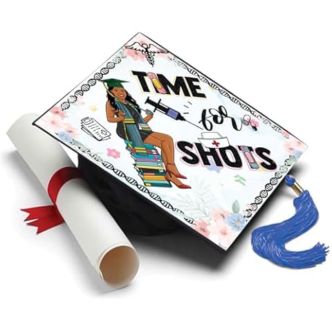 Tassel Toppers Time for Shots Nurse Grad Cap Topper - Nursing Graduation Cap Decorations - Grad Hats Cover