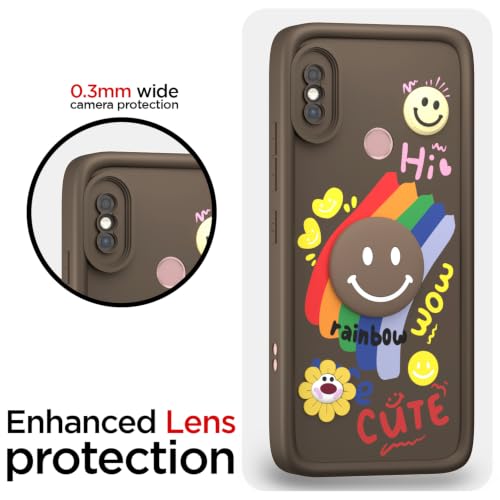Image of Pikkme Back Cover for Redmi Note 5 Pro | Soft Silicone| Cute Rainbow Smile & 3D Cartoon Flower Design | Shockproof Raised Camera Protection Bumper Case (Brown)