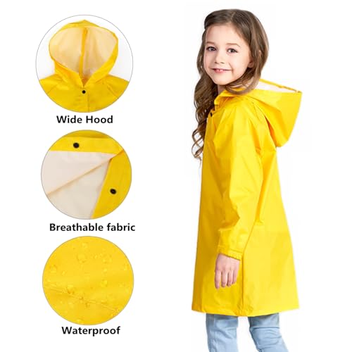 Image of Boys Girls Raincoat, Lightweight Breathable Kids Rain Jacket Waterproof Yellow Rain Coat for Children Rainwear