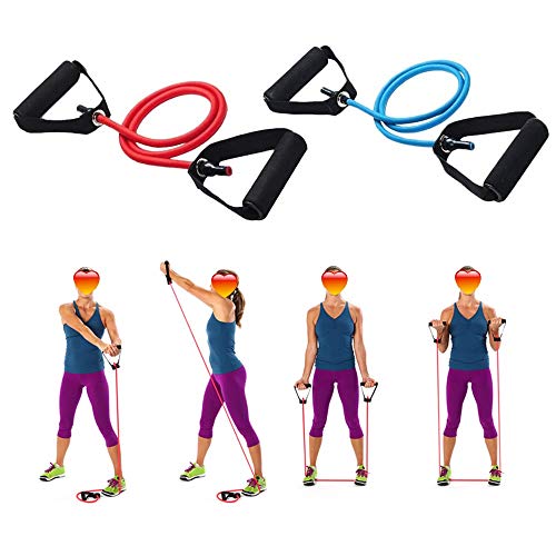 Wsere 2 Pieces Workout Exercise Resistance Bands With Handles For Women Men Home Fitness, Strength Training, Muscle Toning, Physical Therapy, Blue & Red #TOP20