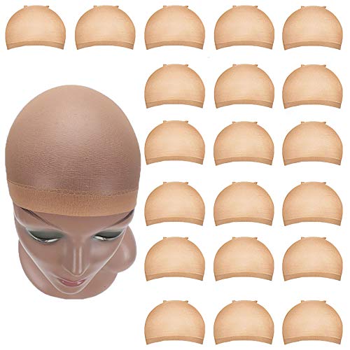 Wig Caps, 20 pcs Nylon Stocking Caps for Wigs, Stretchy Wig Caps for Women and Men(Beige)