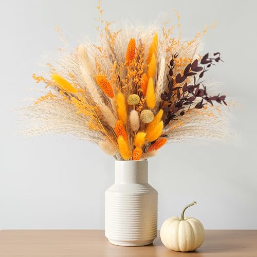 Fall Home Decor 104Pcs Orange Pampas Grass Autumn Dried Flowers...