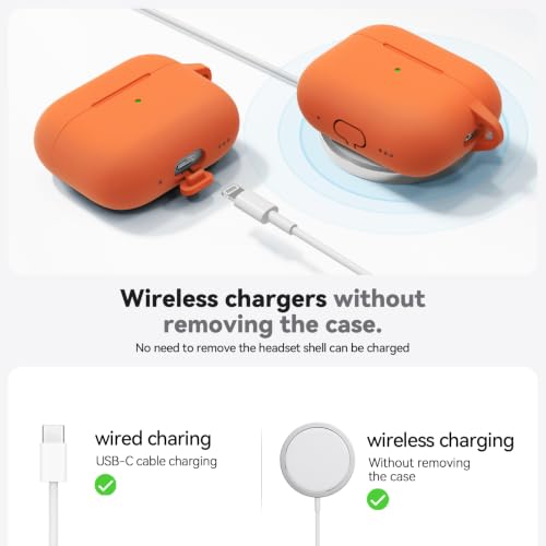 Image of Ljusmicker for AirPods Pro 3 Case 2025 with Cleaner Kit,Soft Silicone Protective Cover for Apple AirPods Pro 3rd Generation Cases for Women Men,for AirPod Pro 3 Cover with Keychain-Orange