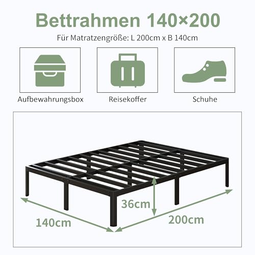 Lutown-Teen Letto in Metallo 140x200 cm Nero