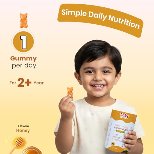 Image of BabyOrgano Nutriverse Cough & Cold Relief Gummies for Kids (2-15 yrs) | 30 Gummies | Relieve Dry Cough, Throat Irritation | Non-Drowsy, Ayurveda Inspired Formula, | Honey Flavor