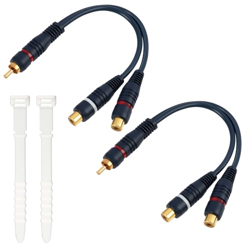Cavo splitter RCA + cavi, audio Y 20 cm 2 confezioni | adattatore RCA 1 maschio a 2 femmine | cavo Y Cinch stereo placcato oro | riduttore interferenze per subwoofer amplificatore Home Theater