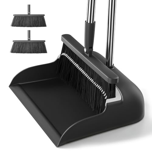 Image of MOPALL Broom with Dustpan Combo Set with 53 inch Long Handle Inc 2 Broom Heads