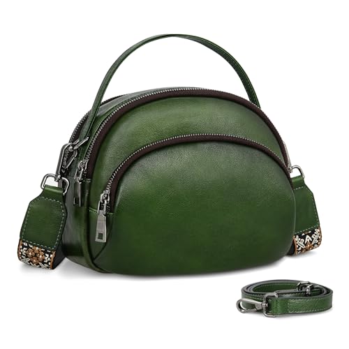 Image of HESHE Genuine Leather Crossbody Bags Leather Purses for Women Vintage Small Shoulder Handbags with Multi-Pockets