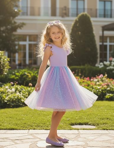Image of PATPAT Girl's Tulle Dress Tutu Party Birthday Poster Formal Fancy Flower Princess Dresses
