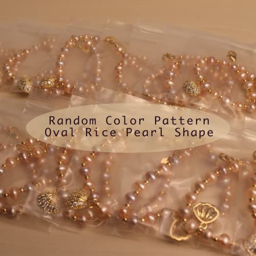 Sonateomber Shell Pearl Bead Chain Bracelet For Women - Pink Oval Rice Strand Princess Rhinestone Cubic Zirconia Charm Teen Girl Jewelry Gifts #TOP4