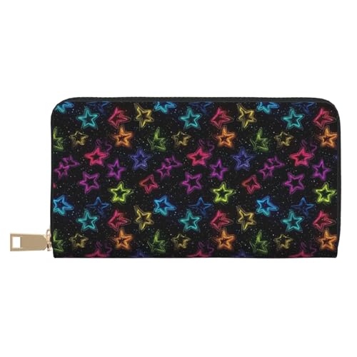 Colorful Stars Print Wallet Women Men, Long PU Leather Wallets for Women, Cute Womens Travel Wallet Purse Pouch with Zipper Pocket