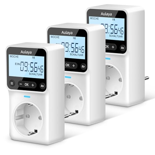 Zeitschaltuhr Steckdose Digital Innen mit 25 konfigurierbaren Wochen- Tages- und Minuten Programmen,LCD-Display Digitale Elektrische Zeitschaltuhr für Innen 3680W 3 Pack