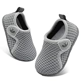 JIASUQI Baby Shoes Boys Girls Breathable First Walking Shoes Infant Soft Sneakers Crib Shoes Lightweight Slip On Shoes(Grey,12-18 Months)