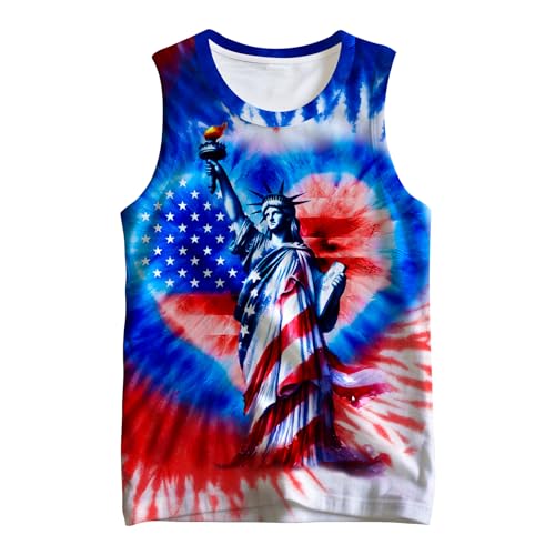Image of Kids Cute Animal Tie Dye Tank Tops Shirt for 5-14 Years Crew Neck Sleeveless Undershirt