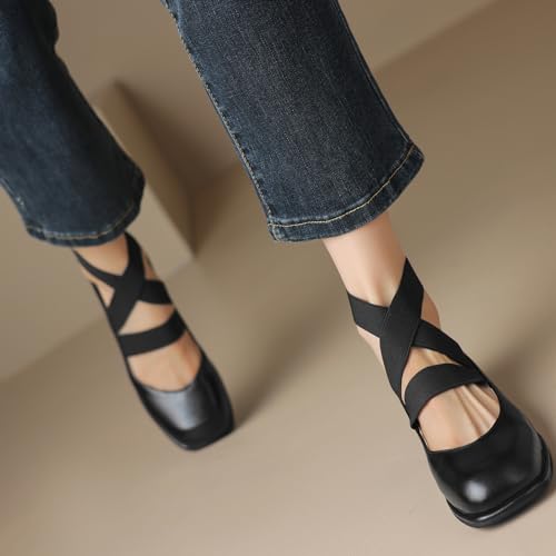 Elastic Band Flats Pumps Shoes for Women Square Toe Crisscross Ballet Flats4