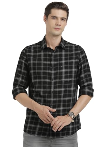 Image of Turtle Men Cotton Melange Slim Fit Black Casual Shirt
