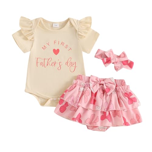 CIYCUIT My First Fathers Day Baby Girl Outfit Letter Short Sleeve Romper Shorts Headband Set