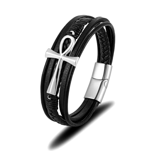Bracelet croix égyptienne en cuir multicouche pour homme bijoux classique