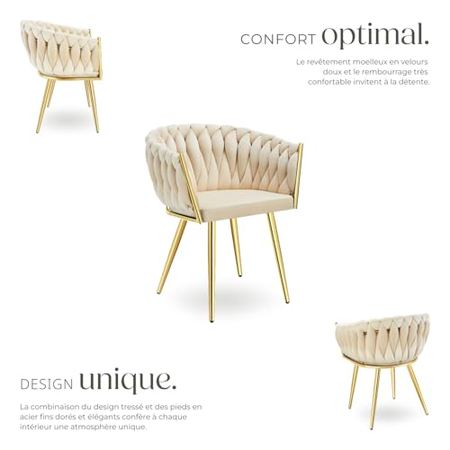 Lot de chaises de salle à manger rembourrée avec revêtement en velours et design noué couleur sableor - vue 6