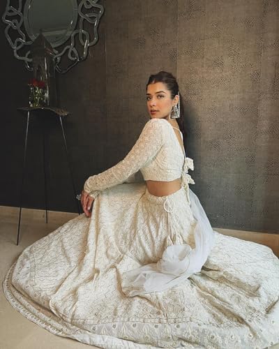 TRENDMALLS Women's Georgette Embroidery Sequence Work Wedding Lehenga Choli with Dupatta Ready To Wear3