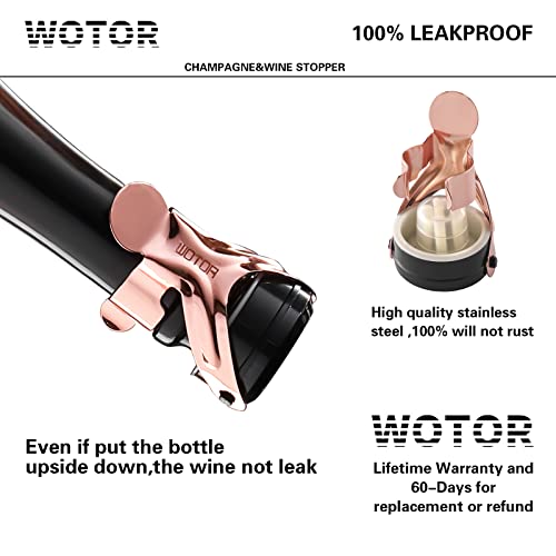 Wotor Champagne&Wine Bottle Stoppers Stainless Steel With Food Grade Silicone, Leak Proof Keep Fresh Reusable Saver, Cork Suitable For Wine, Champagne, Cava, Prosecco And Sparkling (2 Pack Rosegold） #TOP1