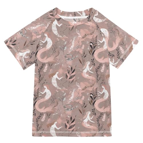 Short Sleeve Little Girls Bathing Suitt Girls Rashguard Swimsuit Kids Rash Guard Swim 5-6T Art Mermaids