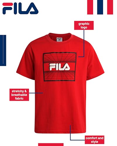 Fila Boys Athletic Shirts - 3 Pack Performance Crewneck Boys Dry Fit Shirts - Active Short Sleeve Graphic Tees (Sizes 8-18)2