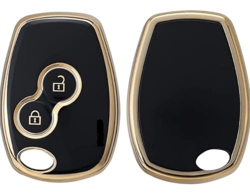 Image of TPU Car Key Cover Black & Golden Compatible for Renault Duster,Logan,Verito,Lodgy Nissan Terrano (Renault & Nissan, 2 Button Remote Key)