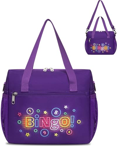 FOKDUVB Bingo Bag for Daubers Dabbers Dobbers Dotters Water Resistant Bingo Accessories Bag with Pockets for Adults Seniors (Dark Purple)