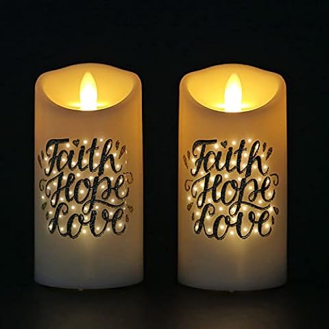 Rhytsing Faith Hope and Love Battery Operated Candles with Fiber Optic Led Lights, Christian Gift for Woman, Batteries Included - Set of 2 Cover