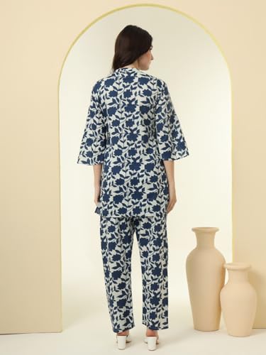 Image of Tissu Women's Plus Size Pure Cotton Grey Floral Tunic with Palazzo Co-ords
