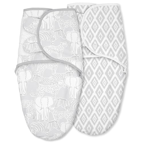 Image of CIVARUA KIDS Baby Swaddles for Newborn Organic Cotton,Soft & Snug Newborn Velcro Swaddle 0-3 Months Sleep Sack Helps Calm Startle Reflex, 2-Pack Wrap Nursery Swaddling Blankets Elephant