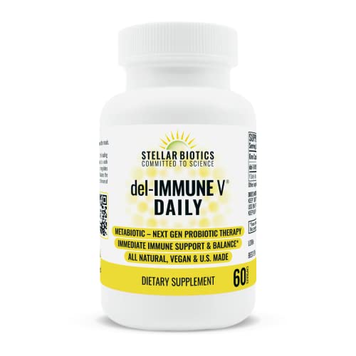 Del-Immune V Stellar Biotics Daily 25Mg - All-Natural Advanced Immune Support - Immediate High Potency Immune System Care - Metabiotic Treatment, Next-Gen Probiotic Therapy (60 Capsules) #TOP3