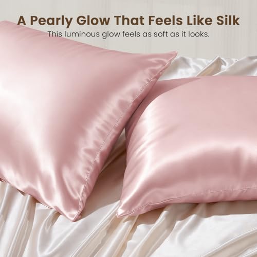 Image of THXSILK 25 Momme Mulberry Silk Pillowcase for Hair and Skin, 100% Mulberry Silk Grade 6A+, Dual-Sided Silk Body Pillow Case with Hidden Zipper, Body Size 20 inchx54 inch Silk Pillow Case, 1pc, Light Pink