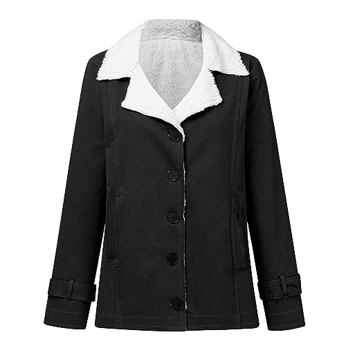 Womens Sherpa Lined Denim Jacket Lapel Collar Coat Plus Size Long Sleeve Button Down Outerwear Warm Winter Coats3