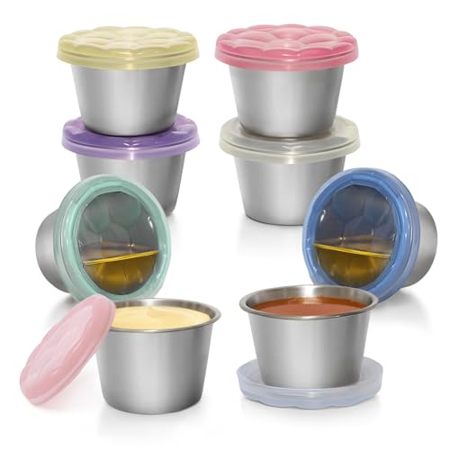 WANHMIF - WANHMIF 8Pack 2.4oz Sauce Cups with See-Through Silicone Lids, Leakproof Salad Dressing Container To Go, Reusable Stainless Steel Sauce Containers for Lunch Box, Picnic, Meal Prep and Kitchen Storage