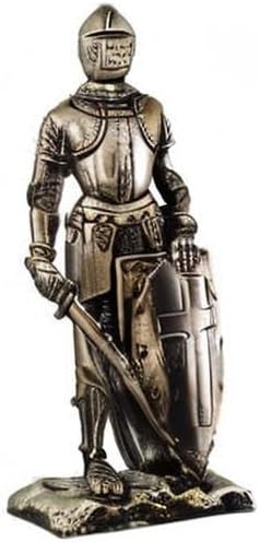 Crusader Knight Statue Silver Finishing Cold Cast Resin Statue 7" (8718) - Image 2
